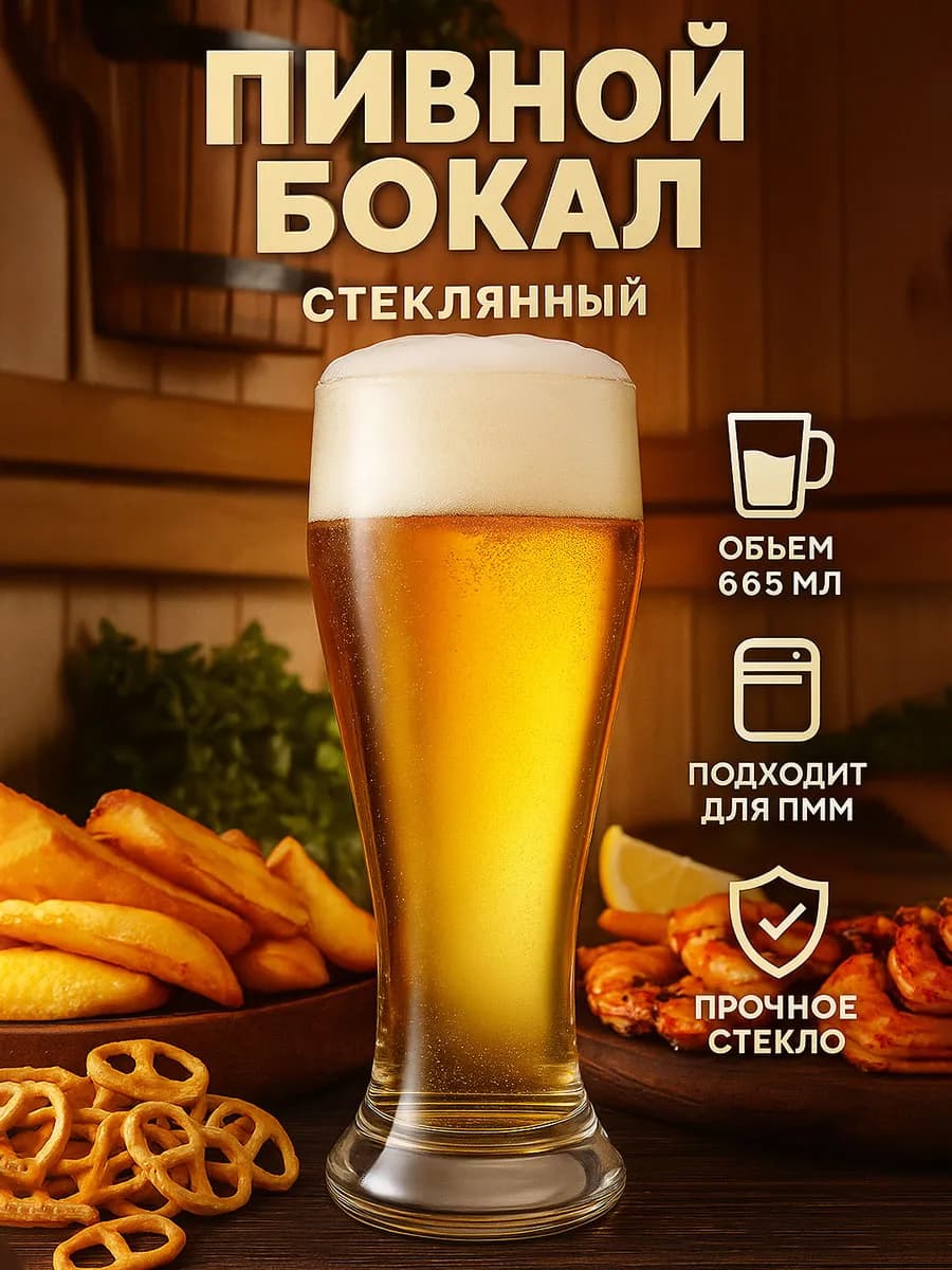 Пивной бокал 665 мл "Pub" стеклянный