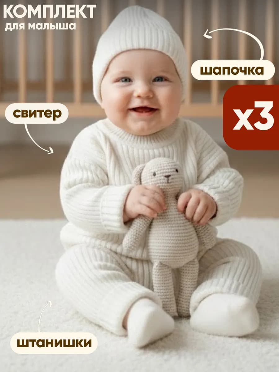 Вязаный костюм для новорожденного малыша - фото 1