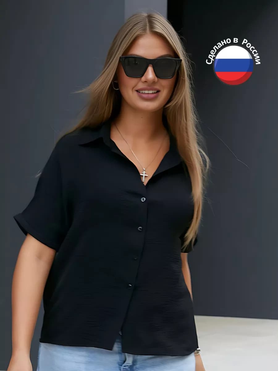 Блузка рубашка жатка с коротким рукавом
