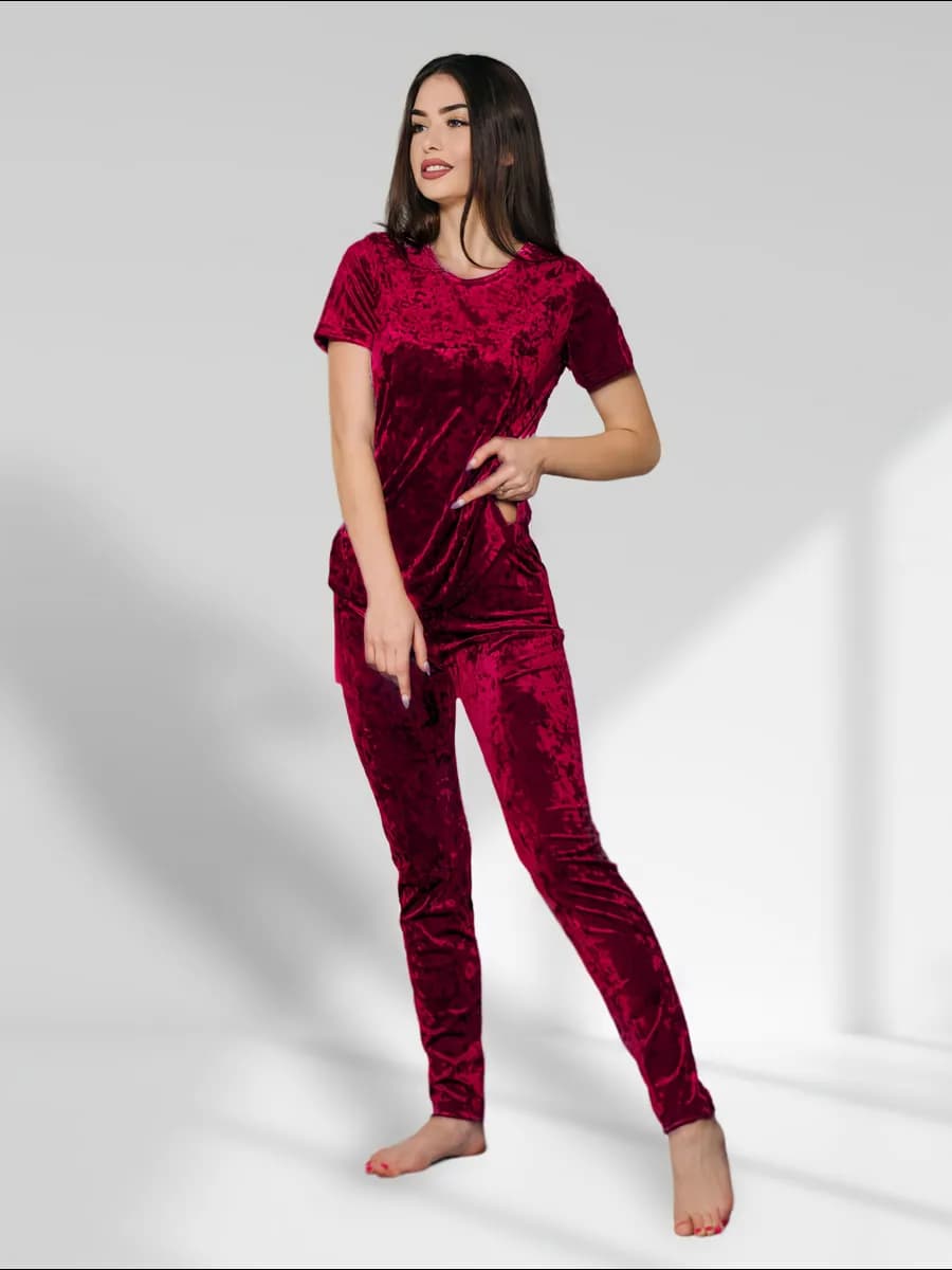 Костюм домашний велюровый с прямыми брюками - фото 1