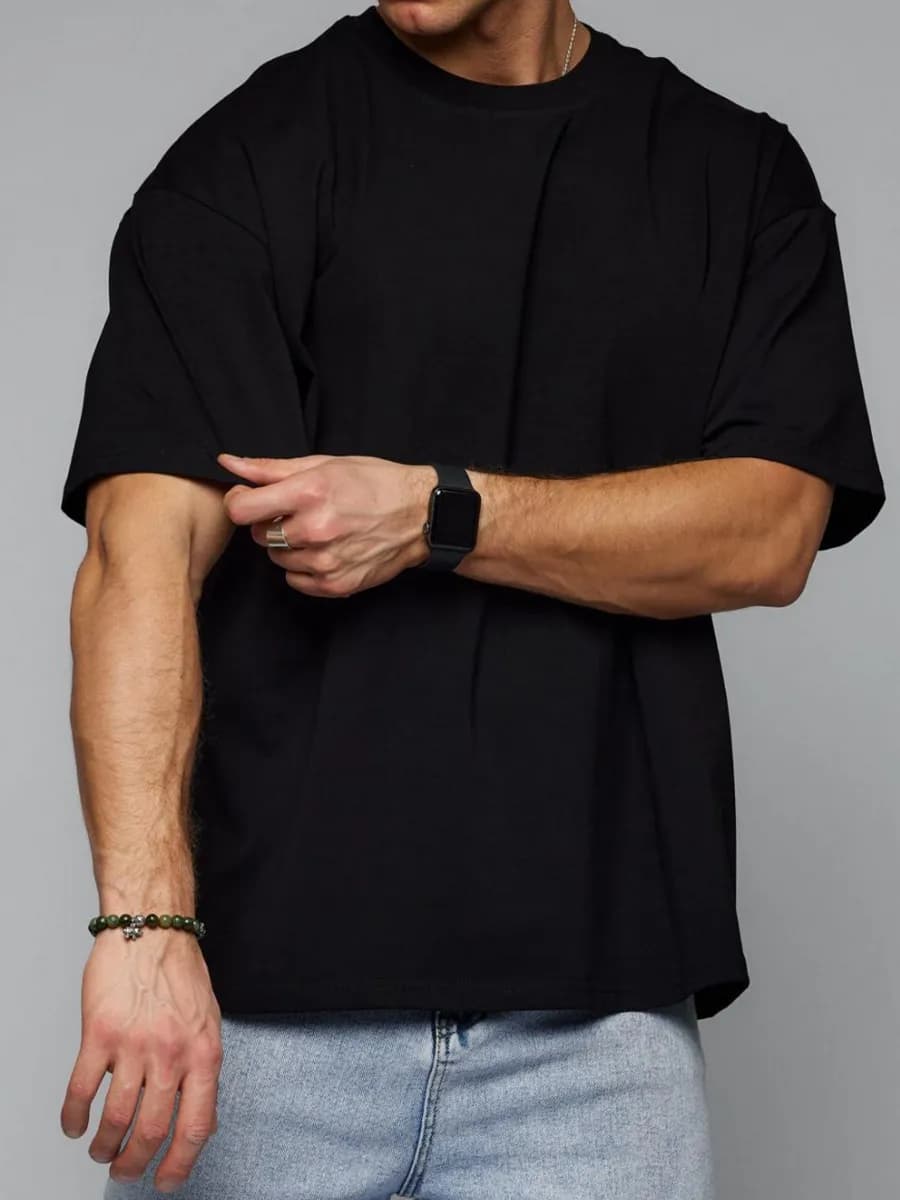 Футболка широкая оверсайз черная плотная хлопок с лайкрой