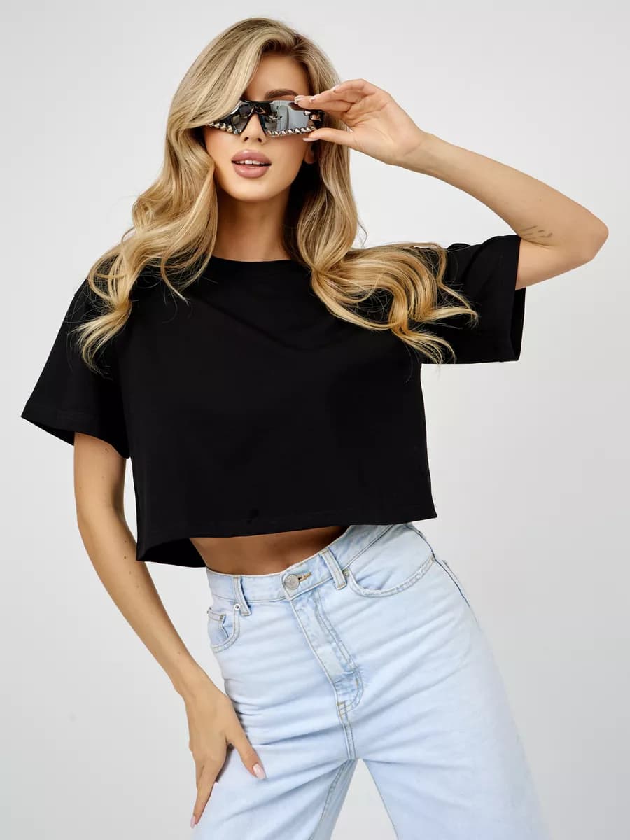 Футболка женская укороченная оверсайз кроп топ женский - фото 1