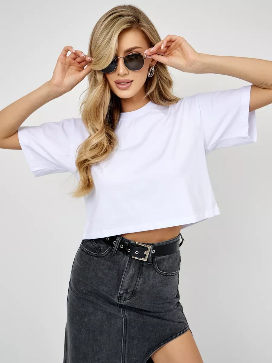 Футболка женская укороченная оверсайз кроп топ женский - фото 1