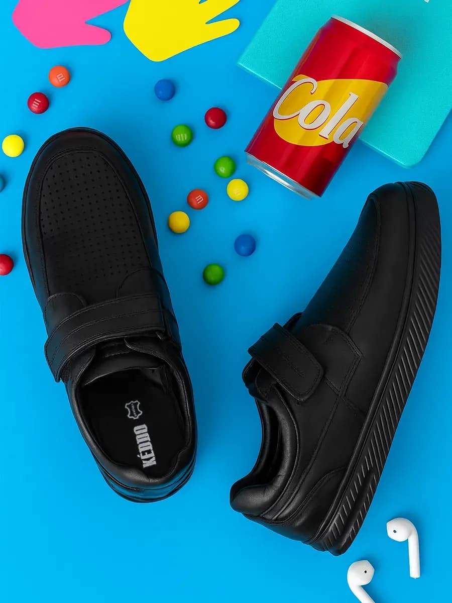 Туфли школьные для мальчика черные на липучке