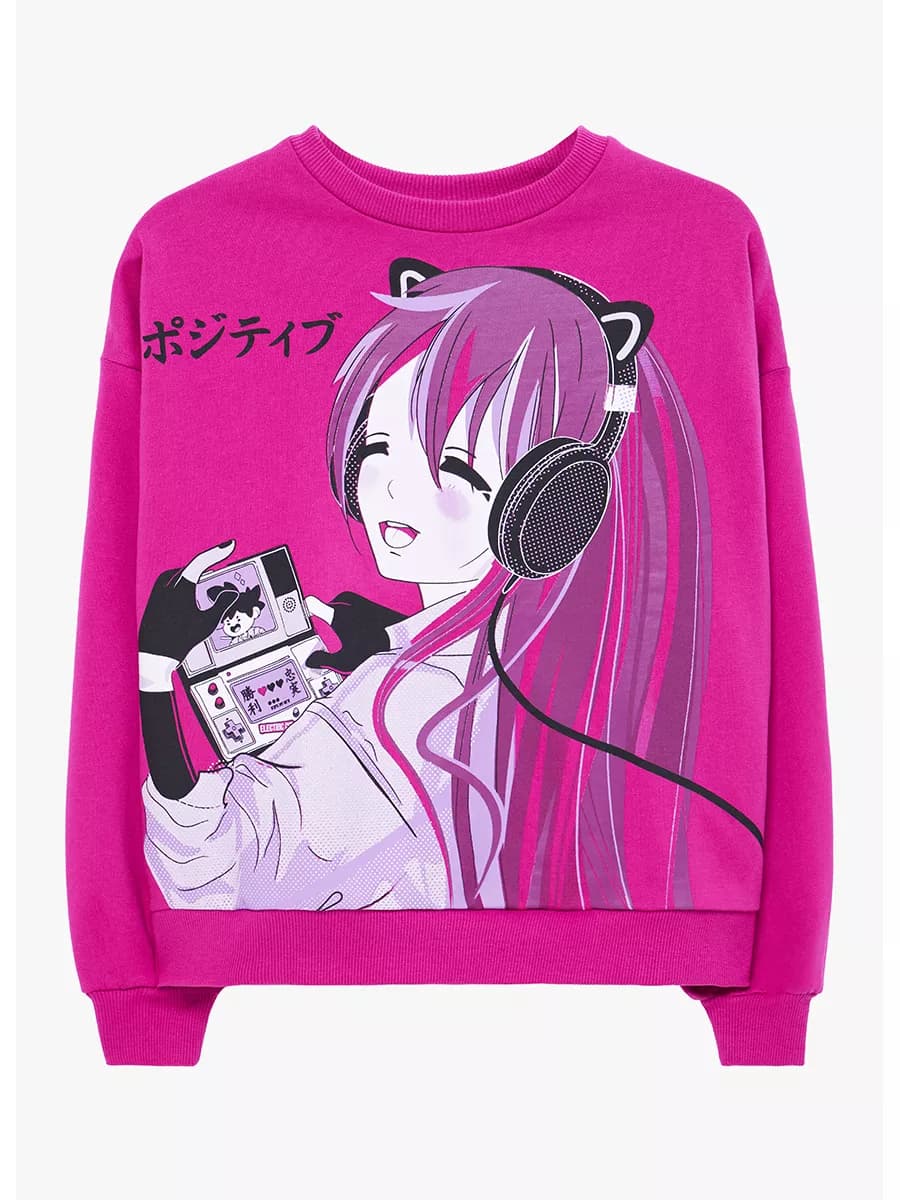 Толстовка оверсайз фуксия с принтом