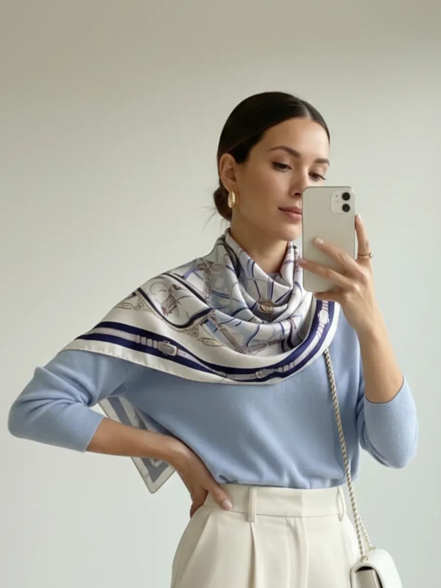 Платок шелковый на голову и шею