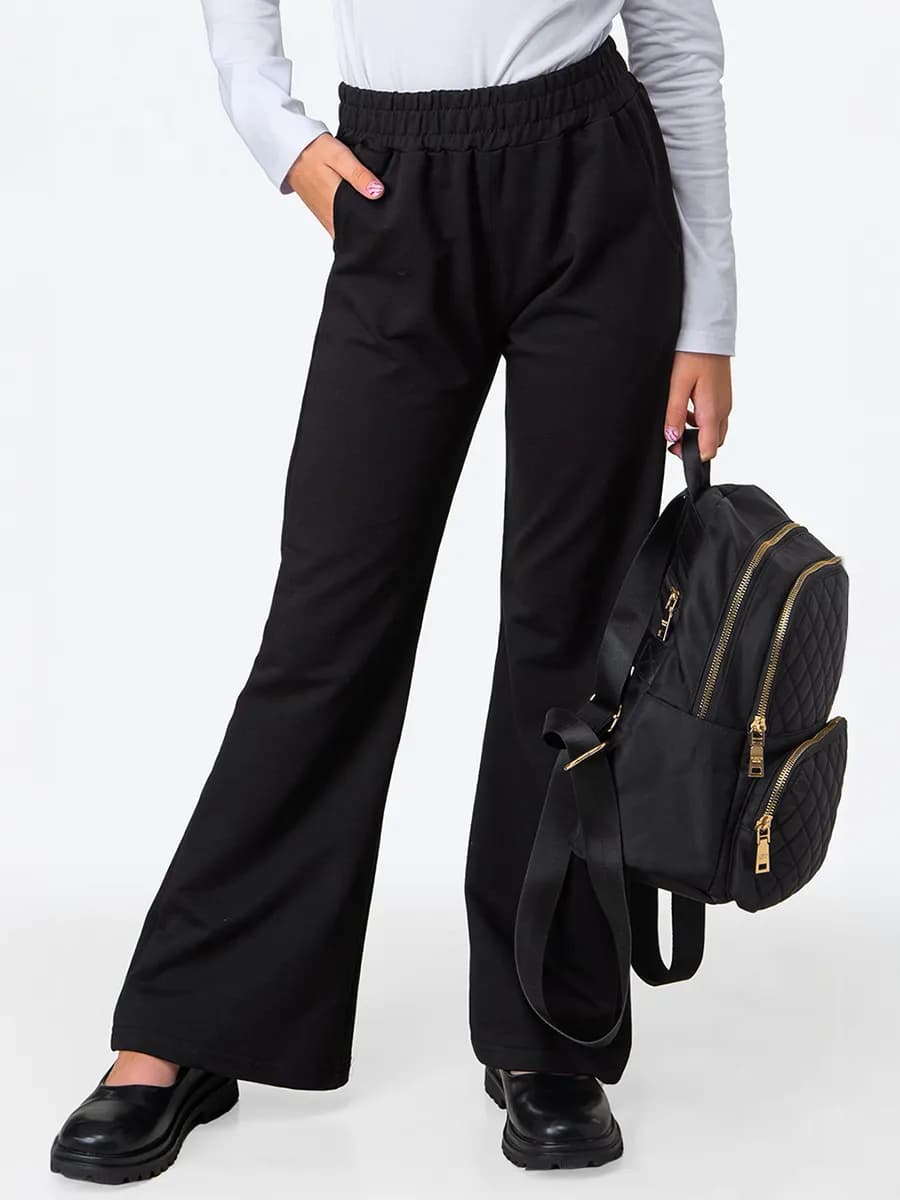 Брюки школьные клёш из футера на высокой талии