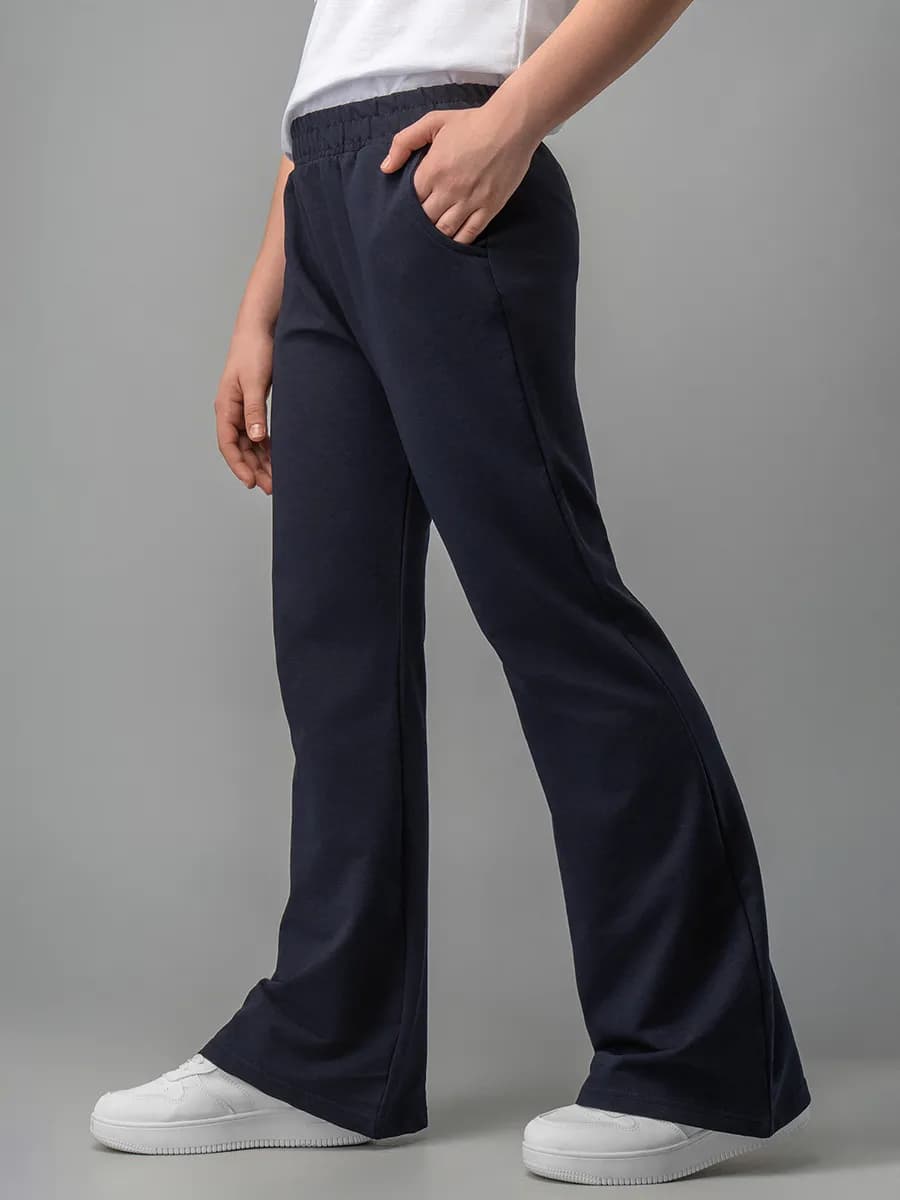 Брюки школьные клёш из футера на высокой талии