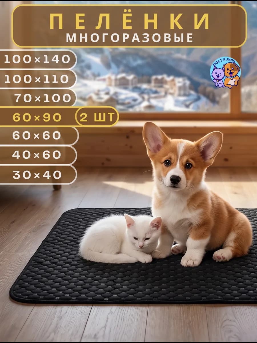 Пеленки многоразовые 60*90 см. для собак 2 шт