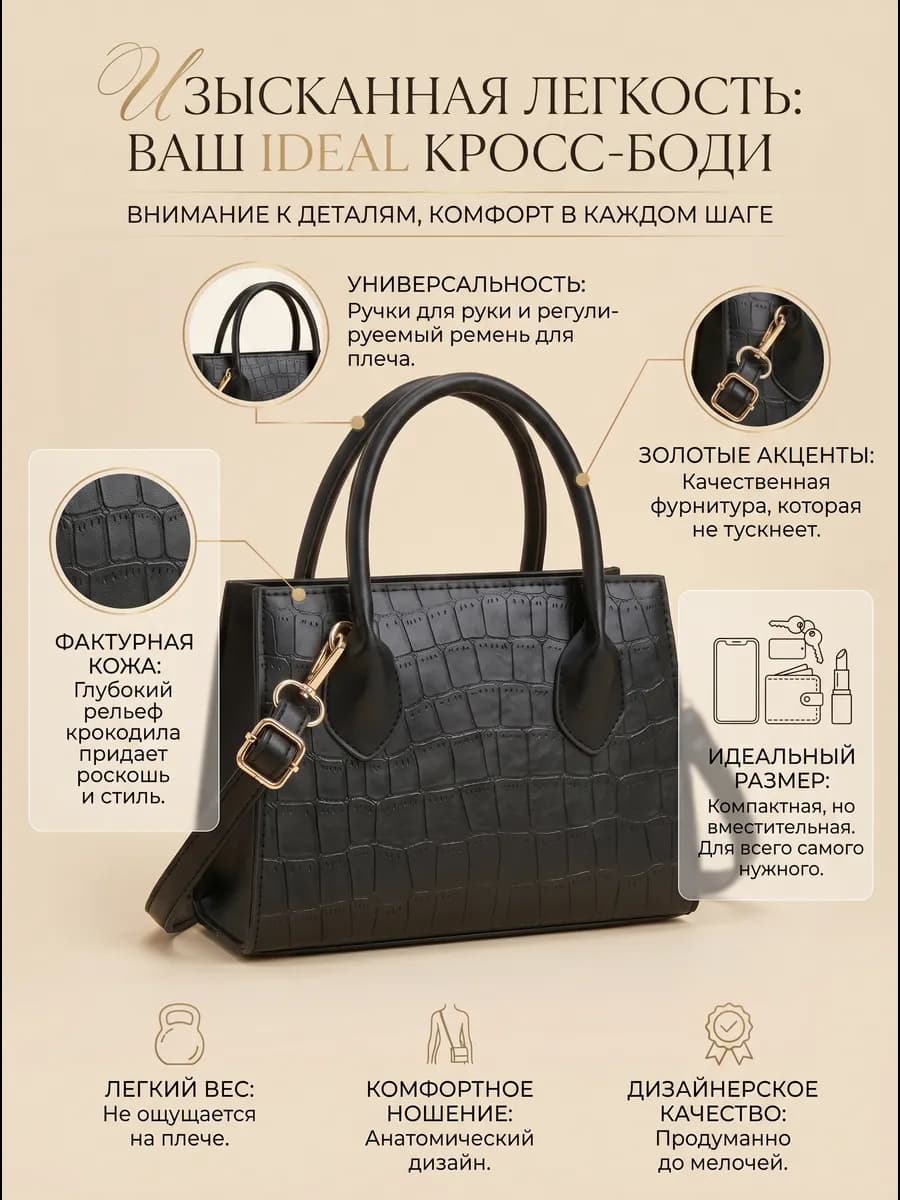 Сумка через плечо кросс-боди вечерняя черная