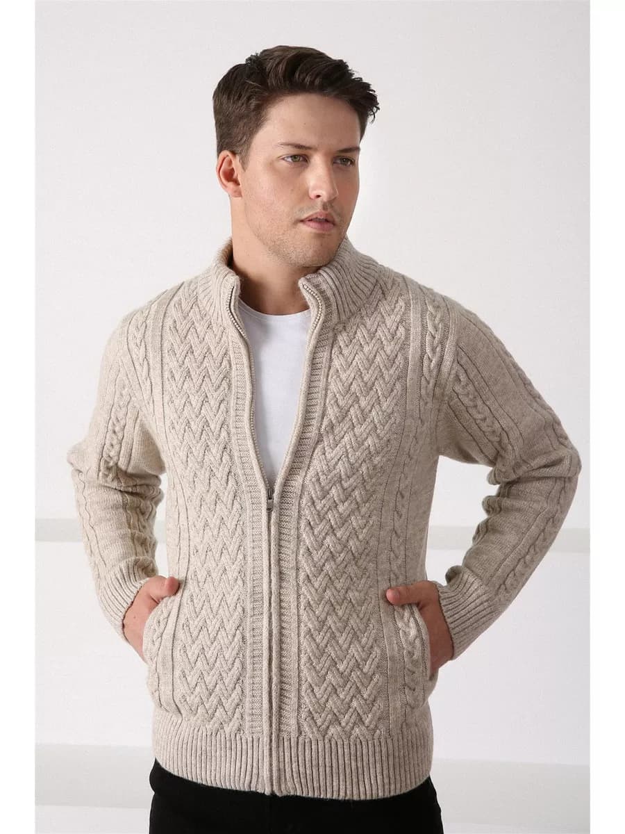 премиальный шерстяной кардиган на молнии теплый