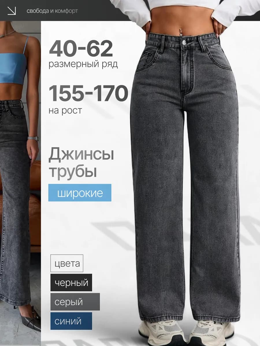 Джинсы широкие прямые трубы с высокой посадкой