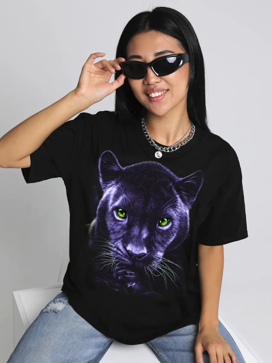 Футболка с принтом Пантера модная хлопок - фото 1