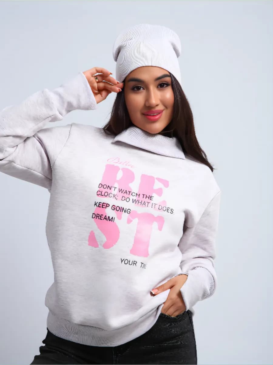 Толстовка теплая оверсайз с начёсом без капюшона