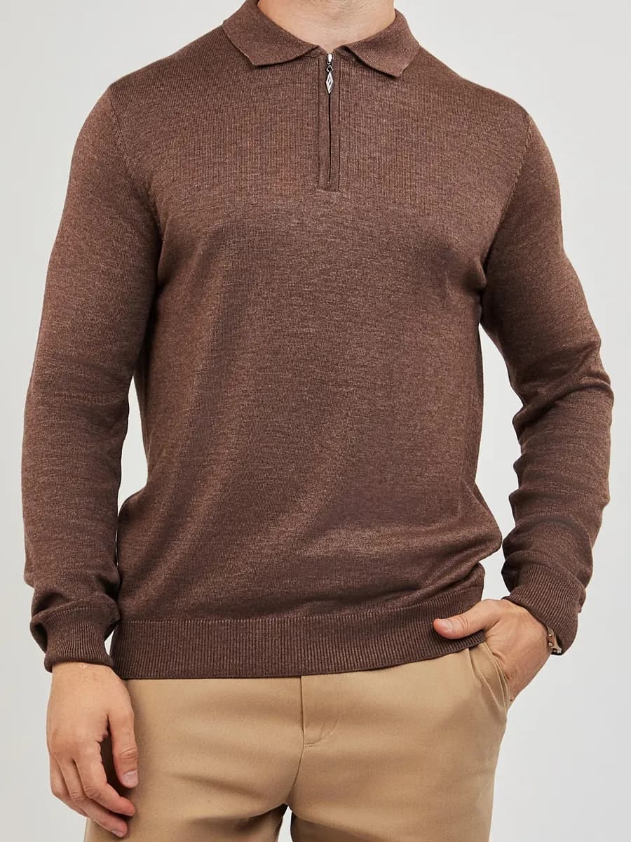 Джемпер на молнии поло современный однотонный премиум свитер