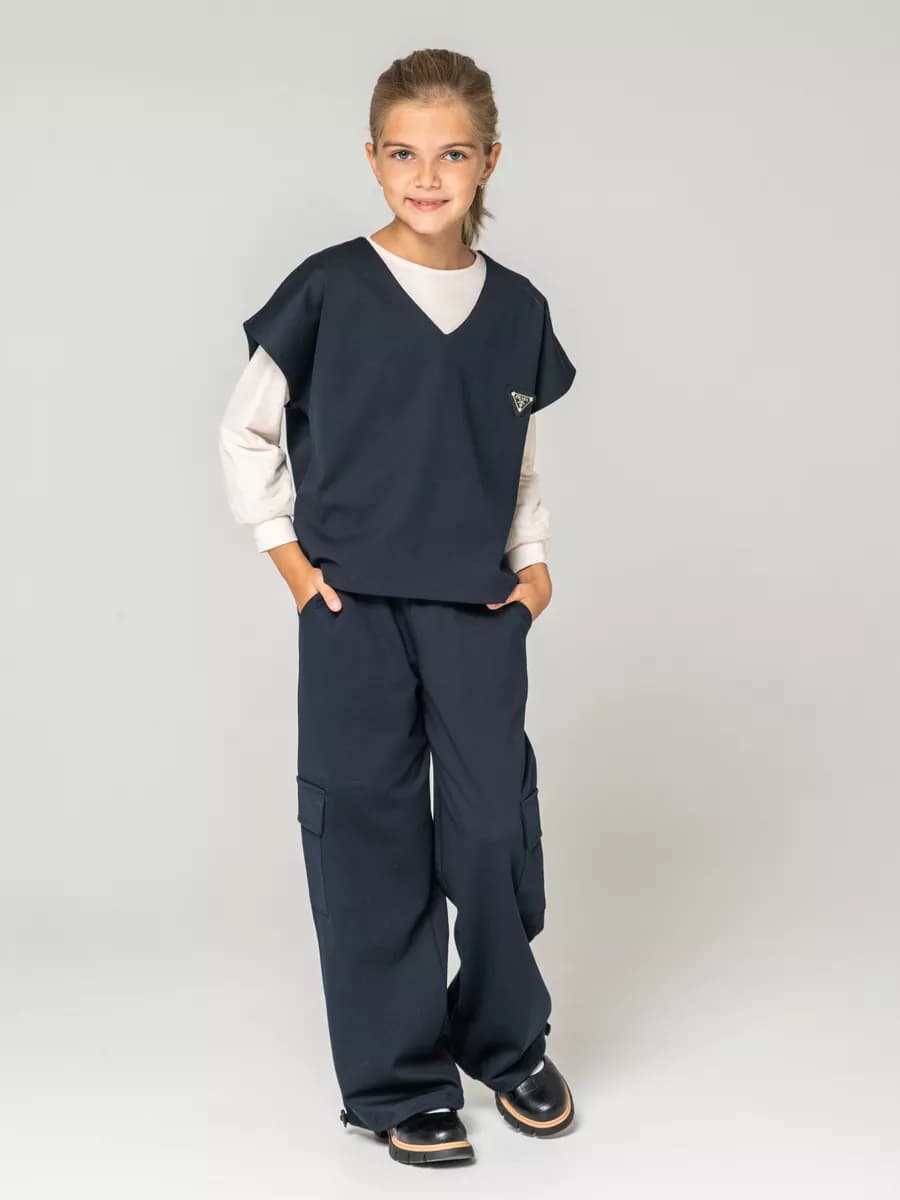 Школьный брючный карго костюм с жилеткой