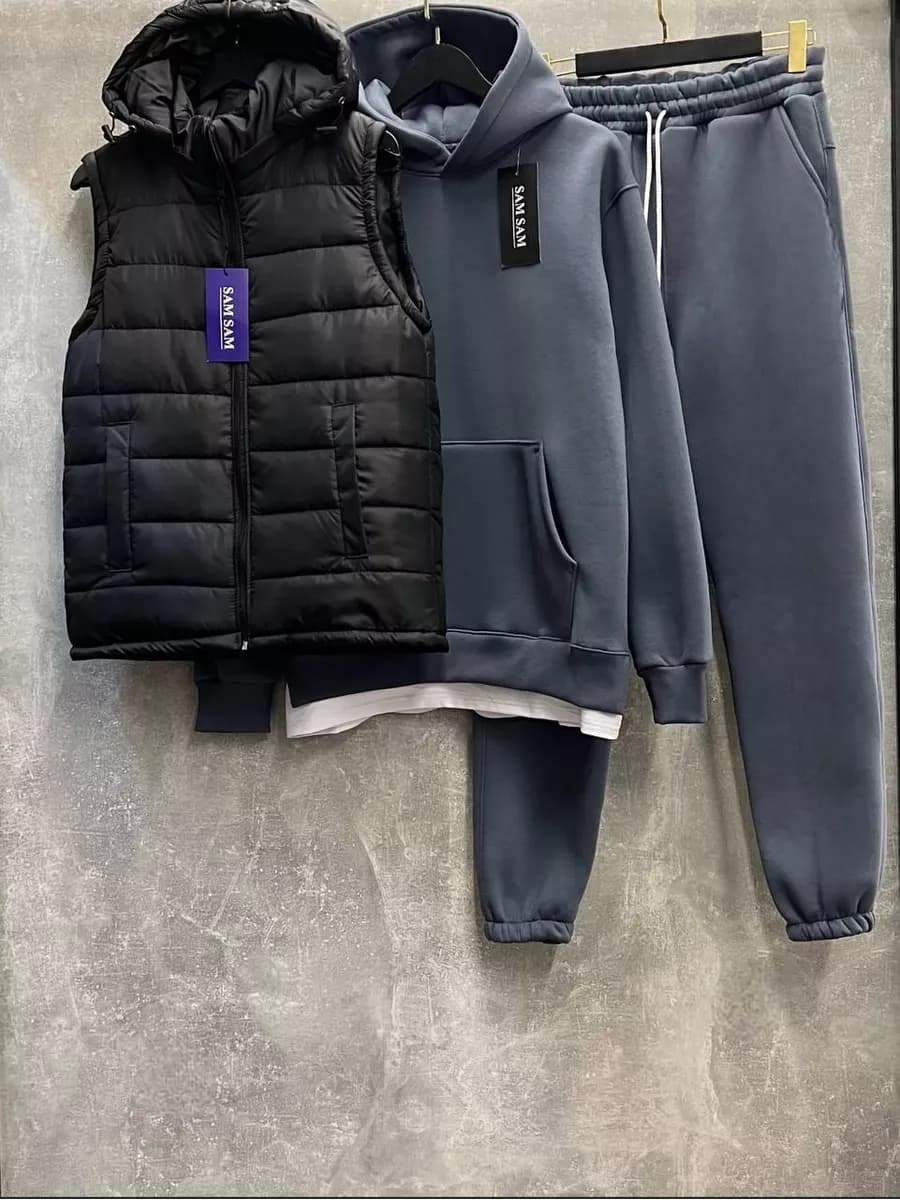 Теплый спортивный костюм на флисе с жилеткой