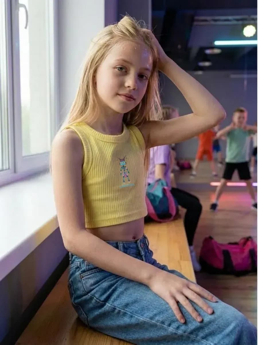 Кроп топ для девочки спортивный хлопок для танцев гимнастики