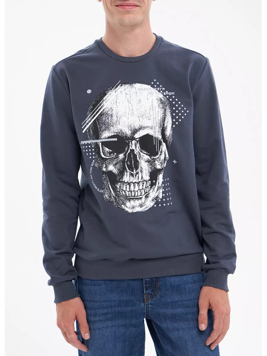 Толстовка серая с принтом - фото 1