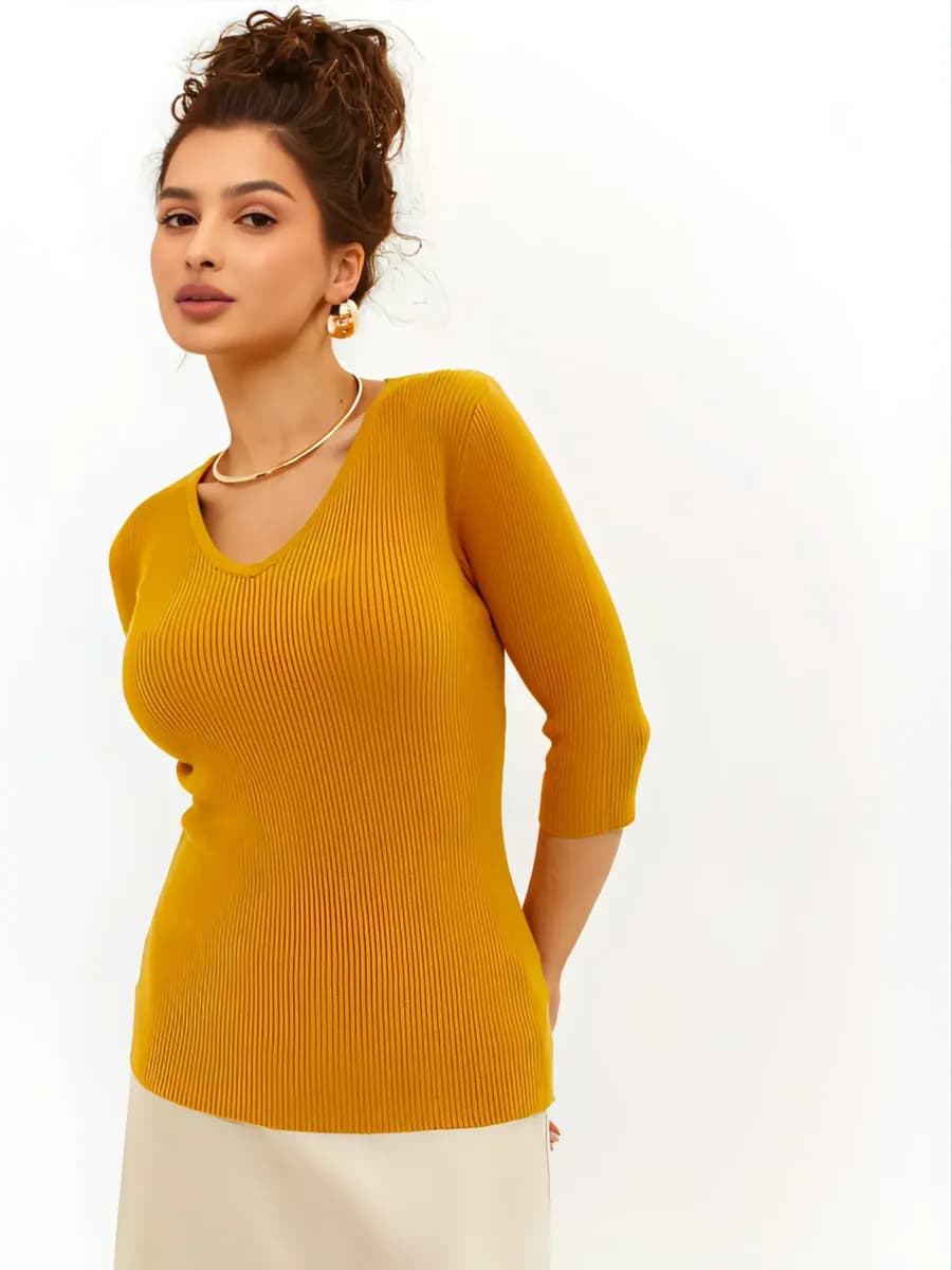 Джемпер с коротким рукавом кашемировый и вырезом V