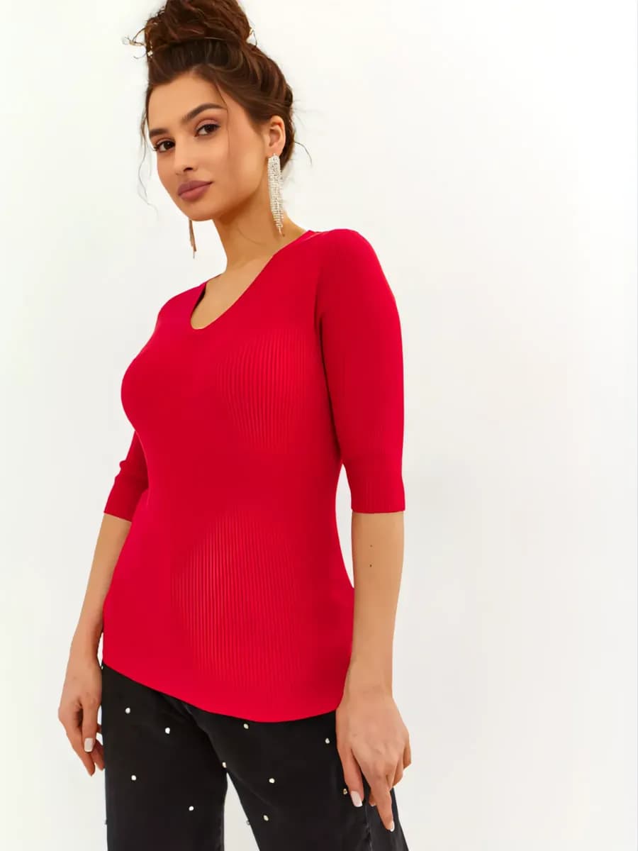 Джемпер с коротким рукавом кашемировый и вырезом V