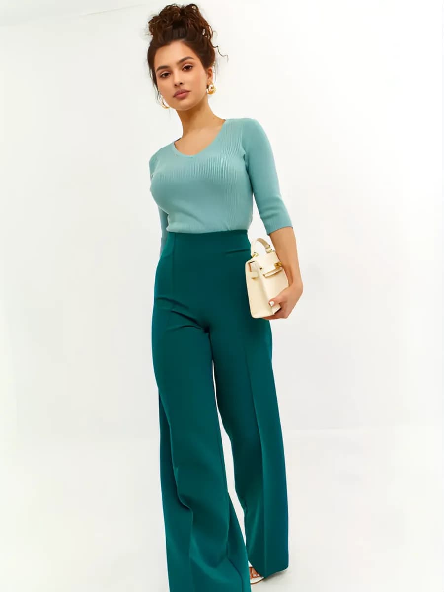 Джемпер с коротким рукавом кашемировый и вырезом V - фото 1