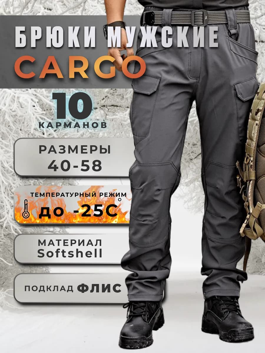 Брюки карго тактические с начесом утепленные Softshell зимни