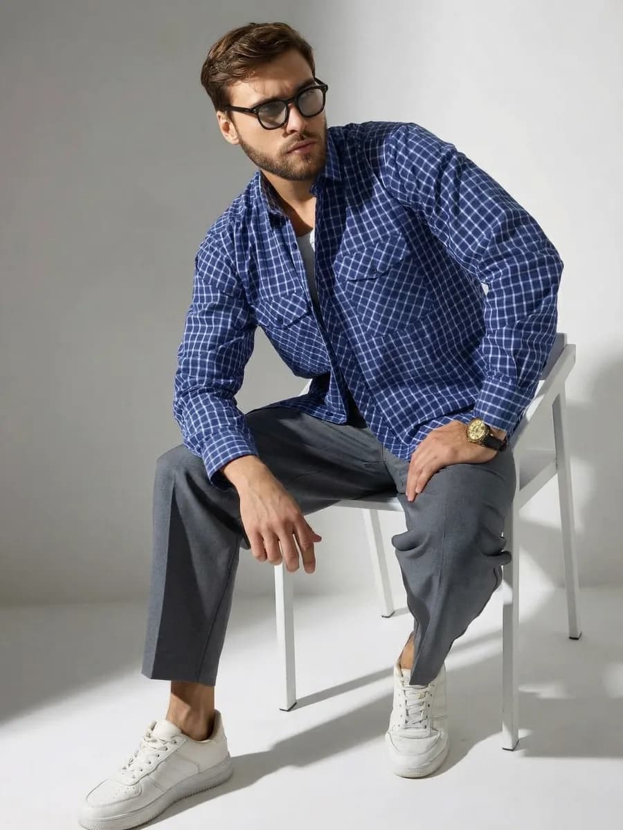 Рубашка с длинным рукавом клетчатая - фото 1