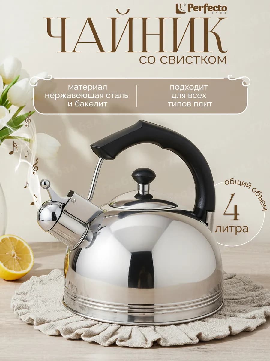 Чайник со свистком 4л из нержавеющей стали Classic Breakfast