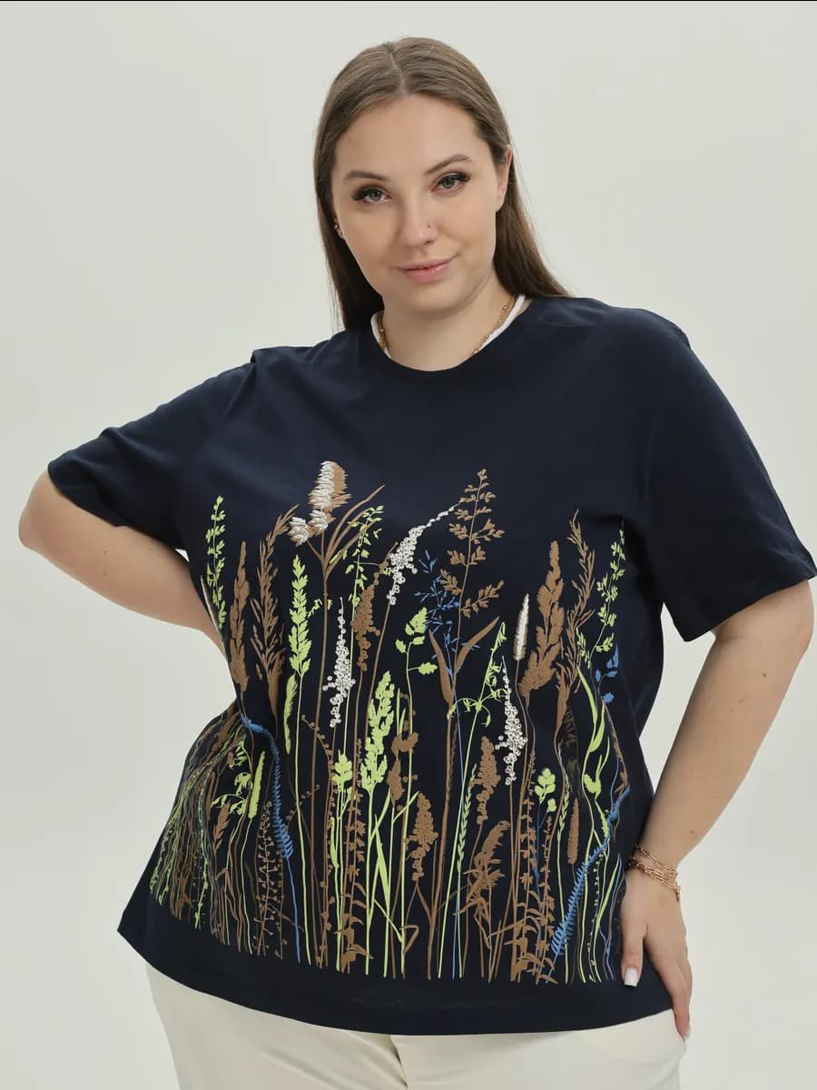 Футболка большого размера с принтом хлопок