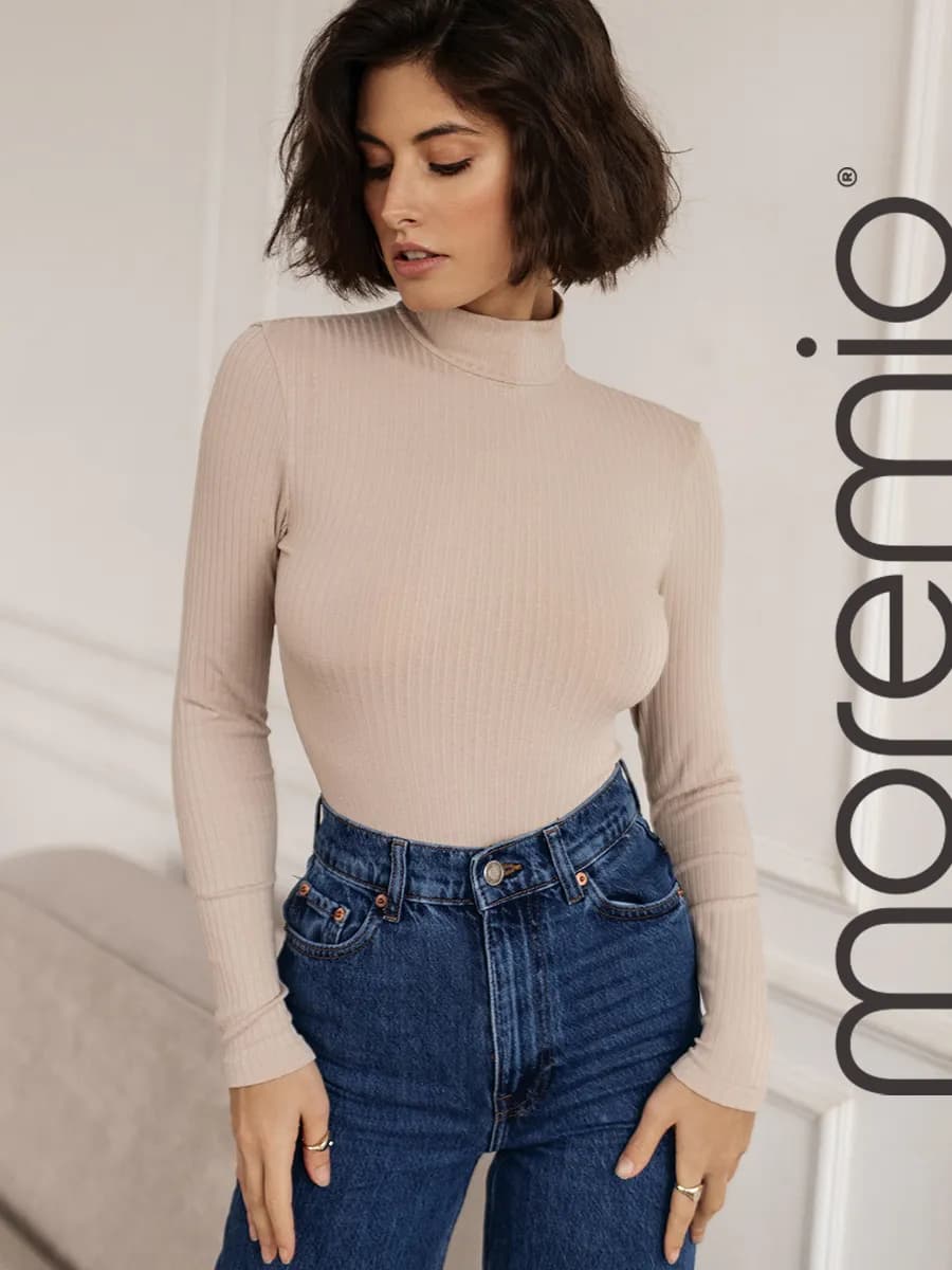 Боди с длинным рукавом в рубчик