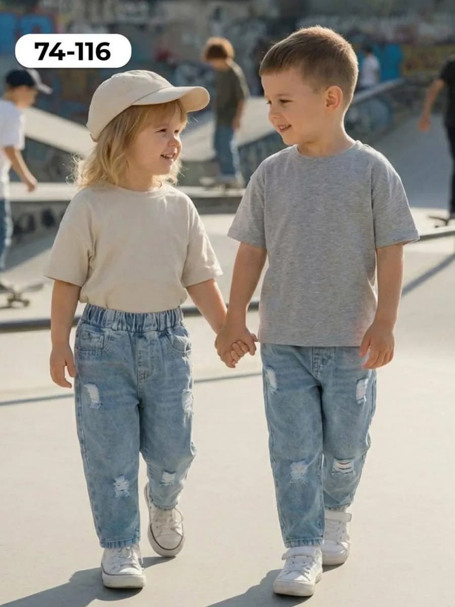 Джинсы детские рваные на резинке