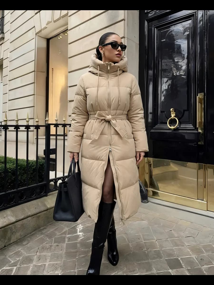 Пуховик зимний длинный с капюшоном