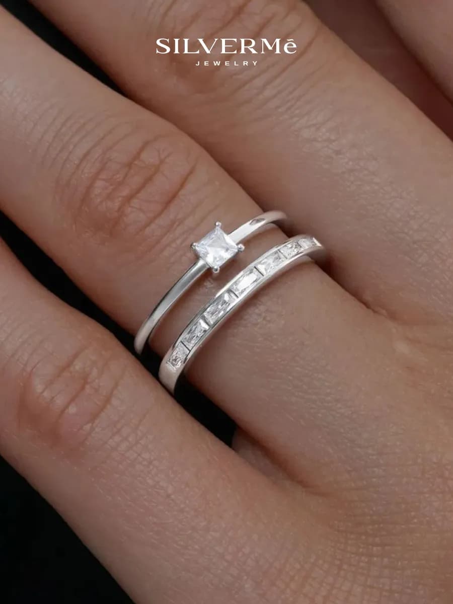 Кольцо серебро 925 с камнем помолвочное двойное