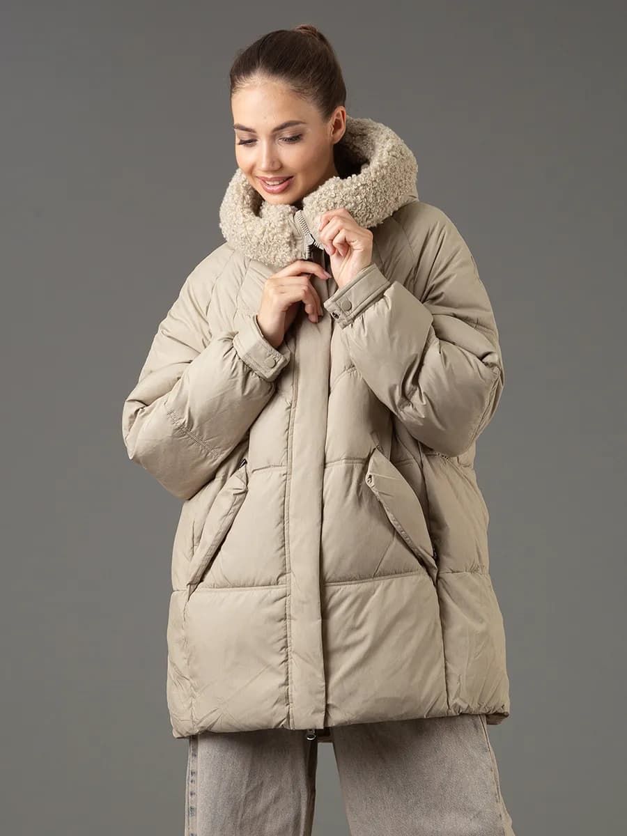 Пуховик зимний короткий куртка с мехом оверсайз