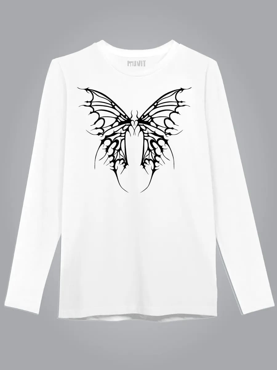 Лонгслив белый хлопок с бабочкой
