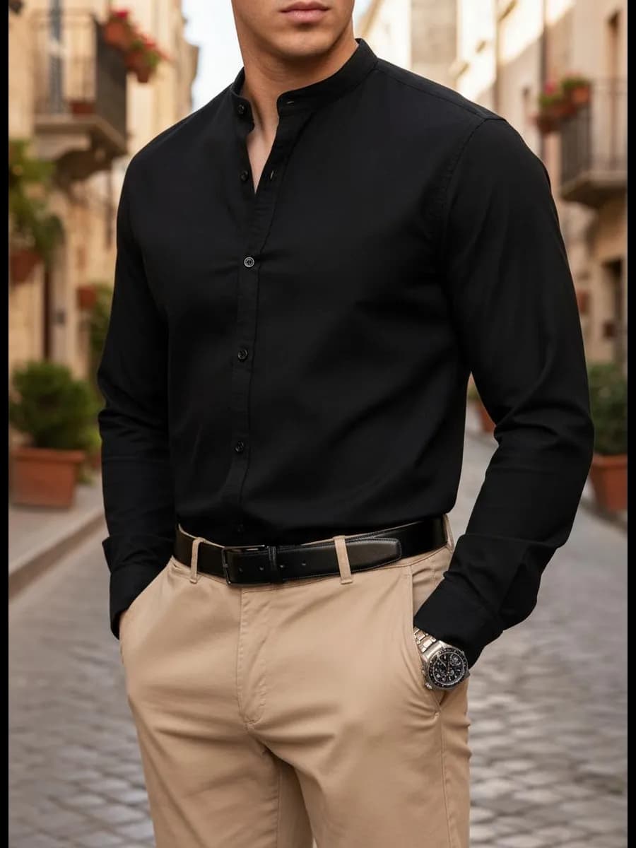 Рубашка с длинным рукавом и воротником стойкой