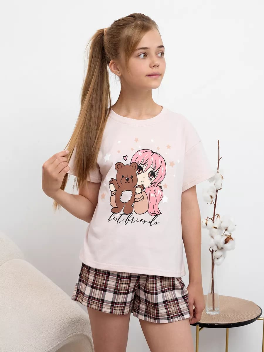 Пижама домашняя с шортами хлопок - фото 1