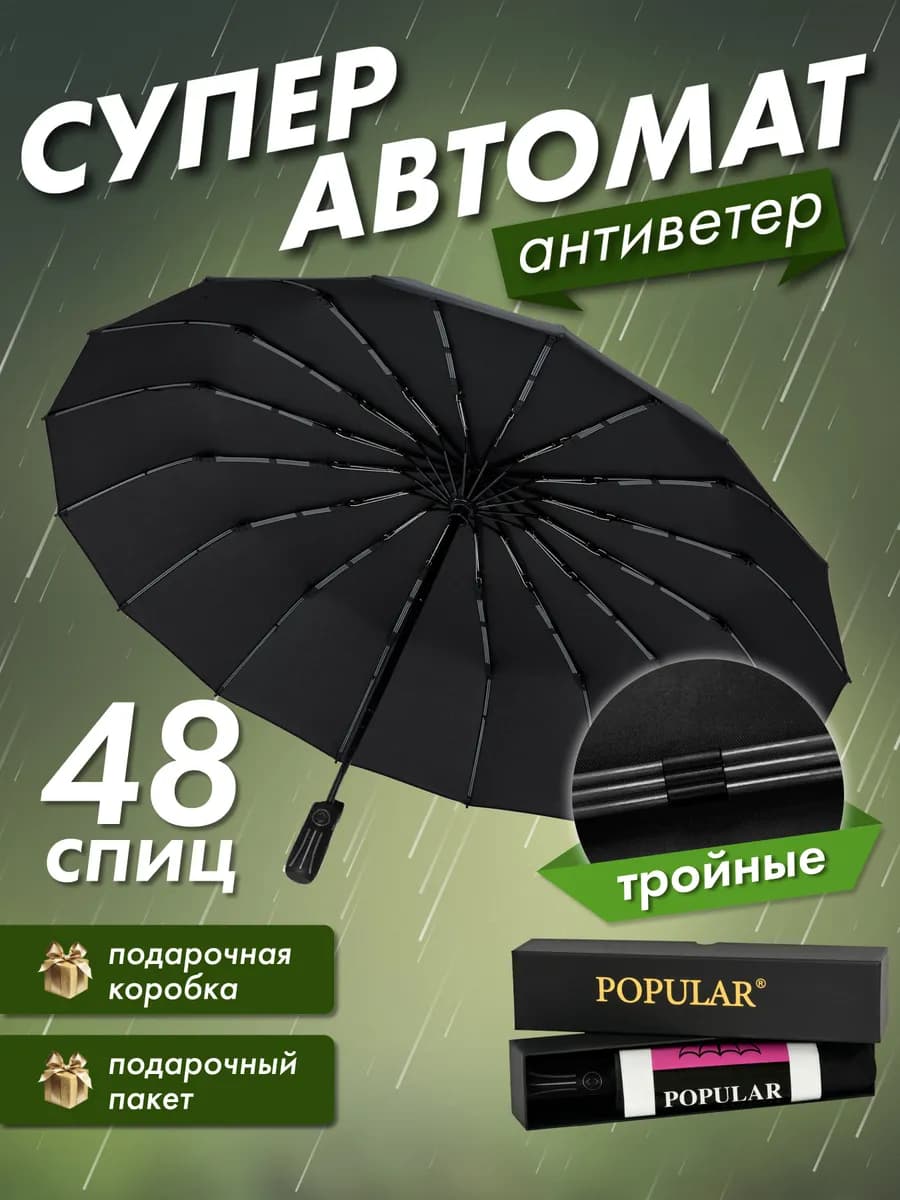 Зонт автомат антиветер черный