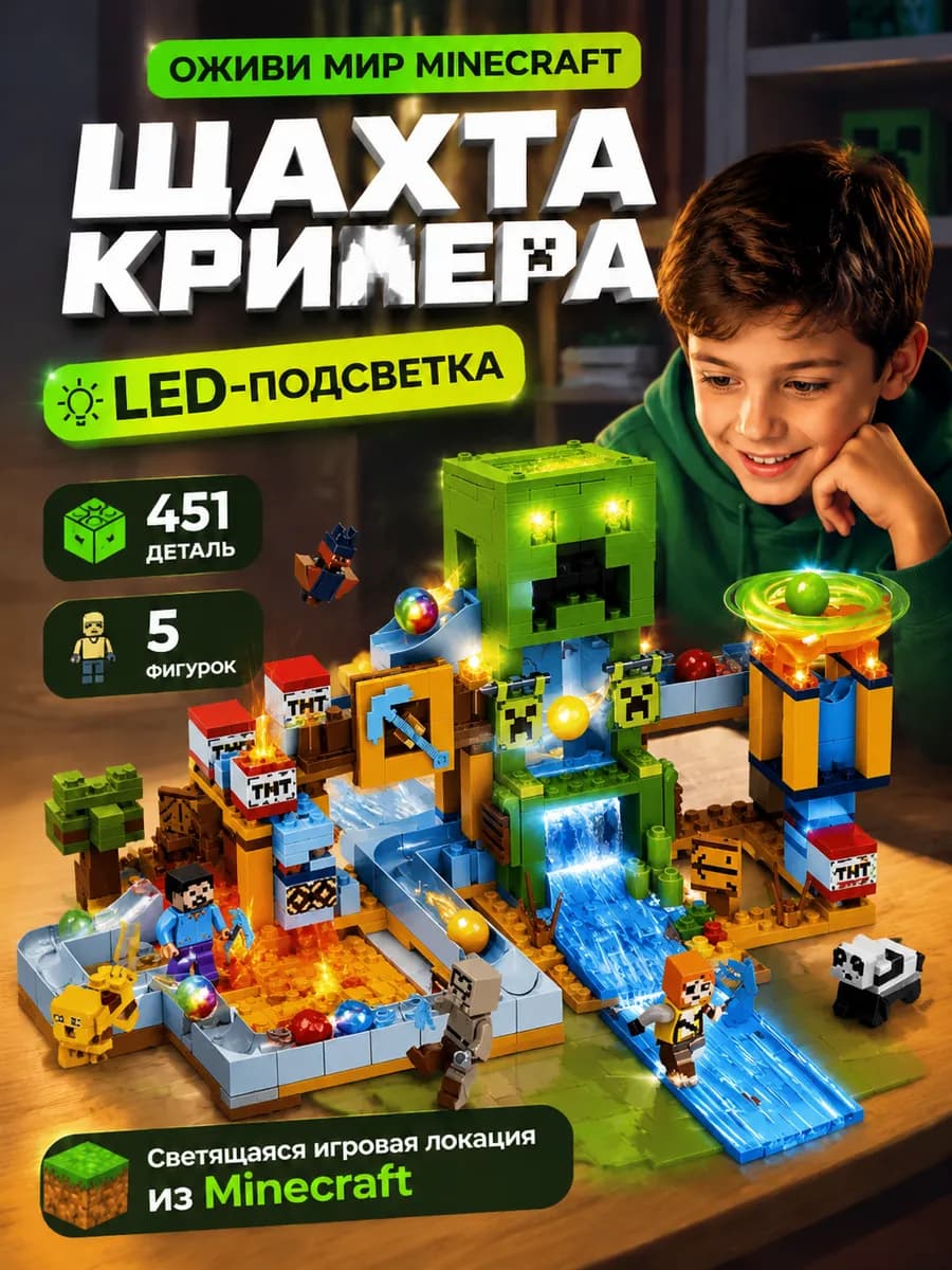 Конструктор Minecraft Шахта Крипера LED
