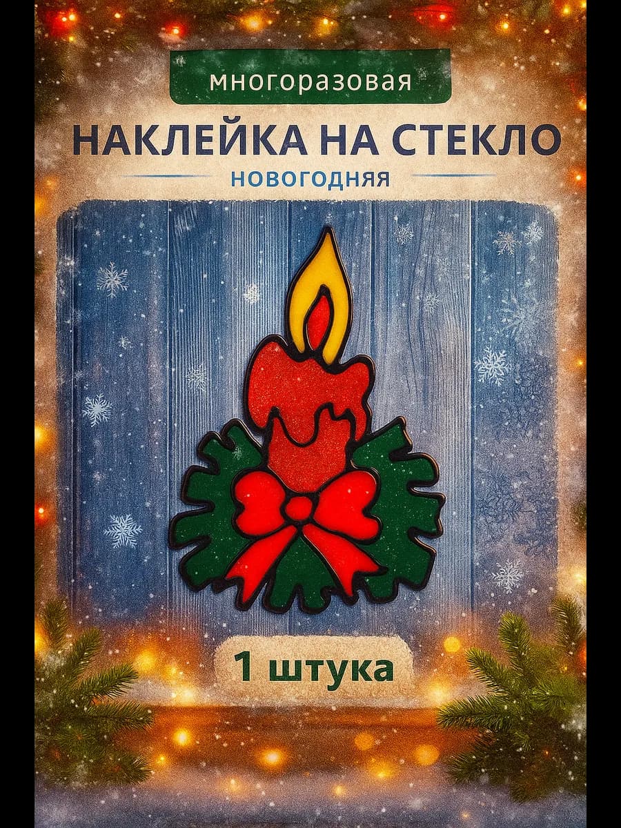 Наклейка новогодняя на окно многоразовая