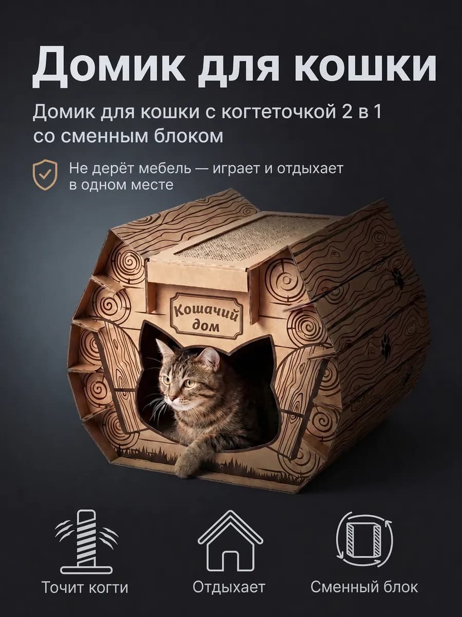 Домик для кошки с когтеточкой 2 в 1