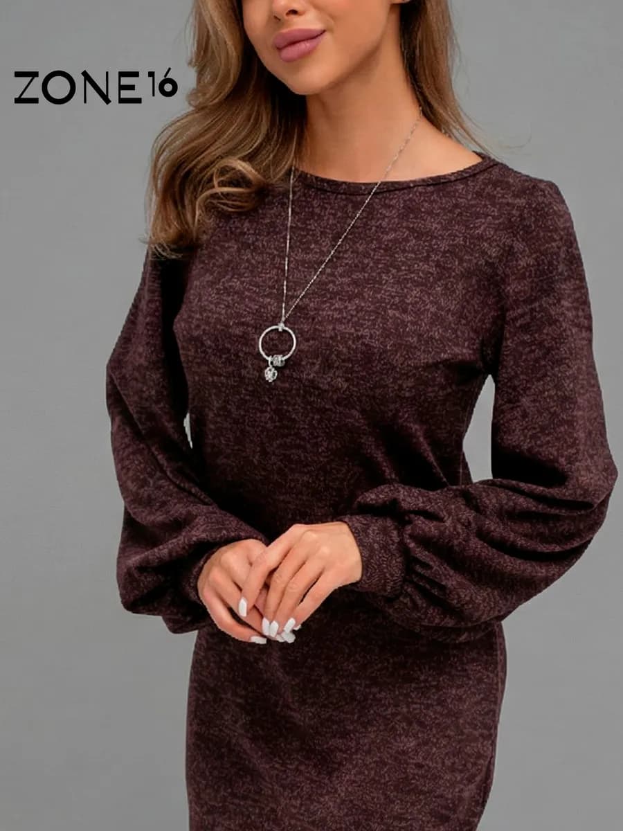 Платье миди трикотажное с рукавами фонариками