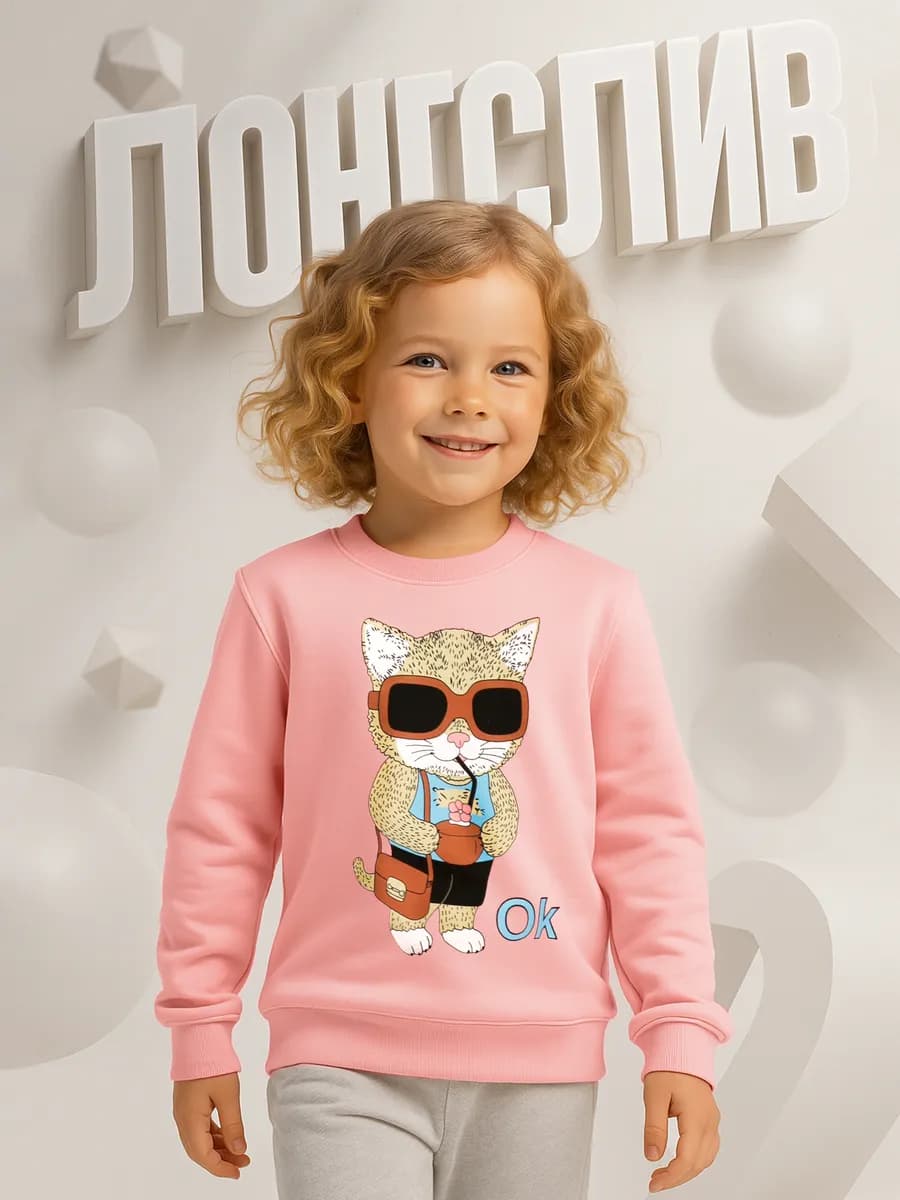Лонгслив с принтом детский хлопок