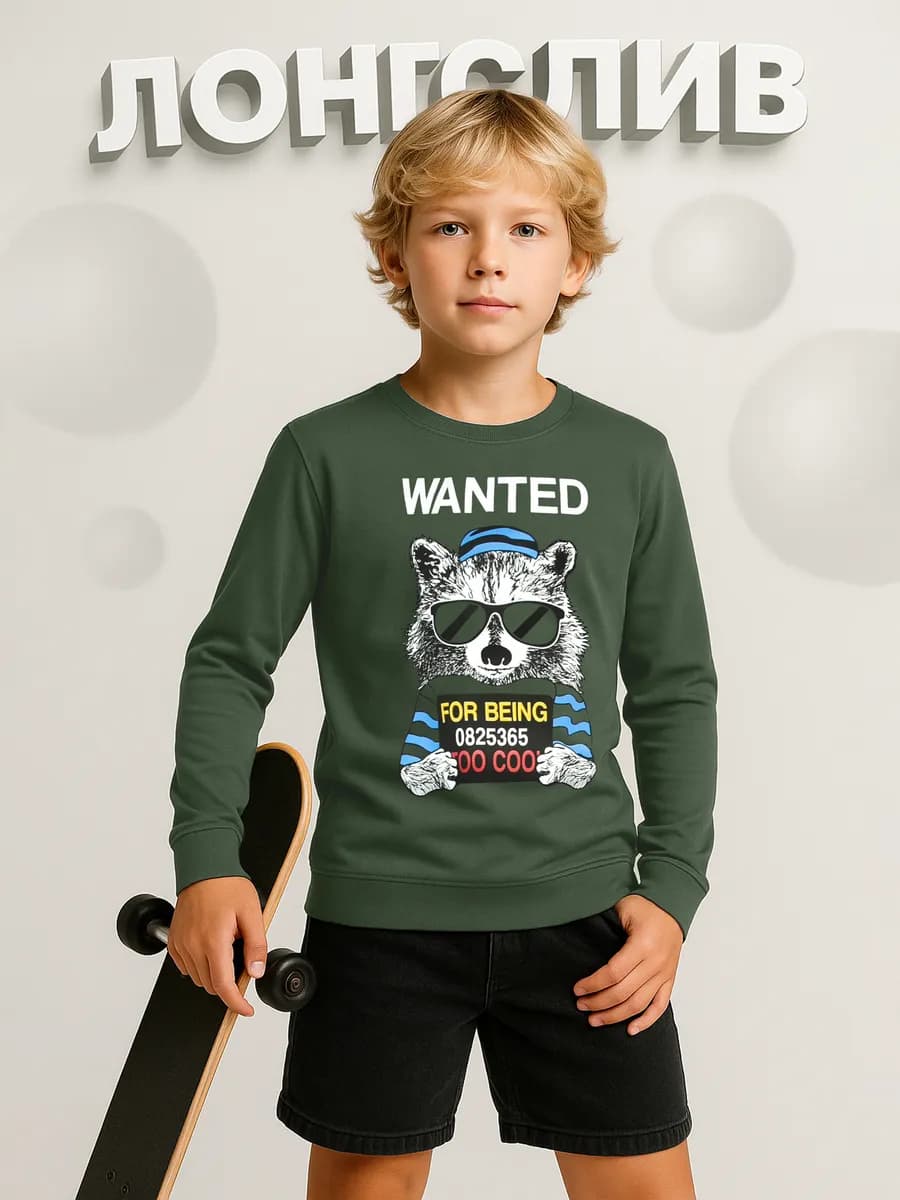 Лонгслив для подростка с принтом детский хлопок - фото 1