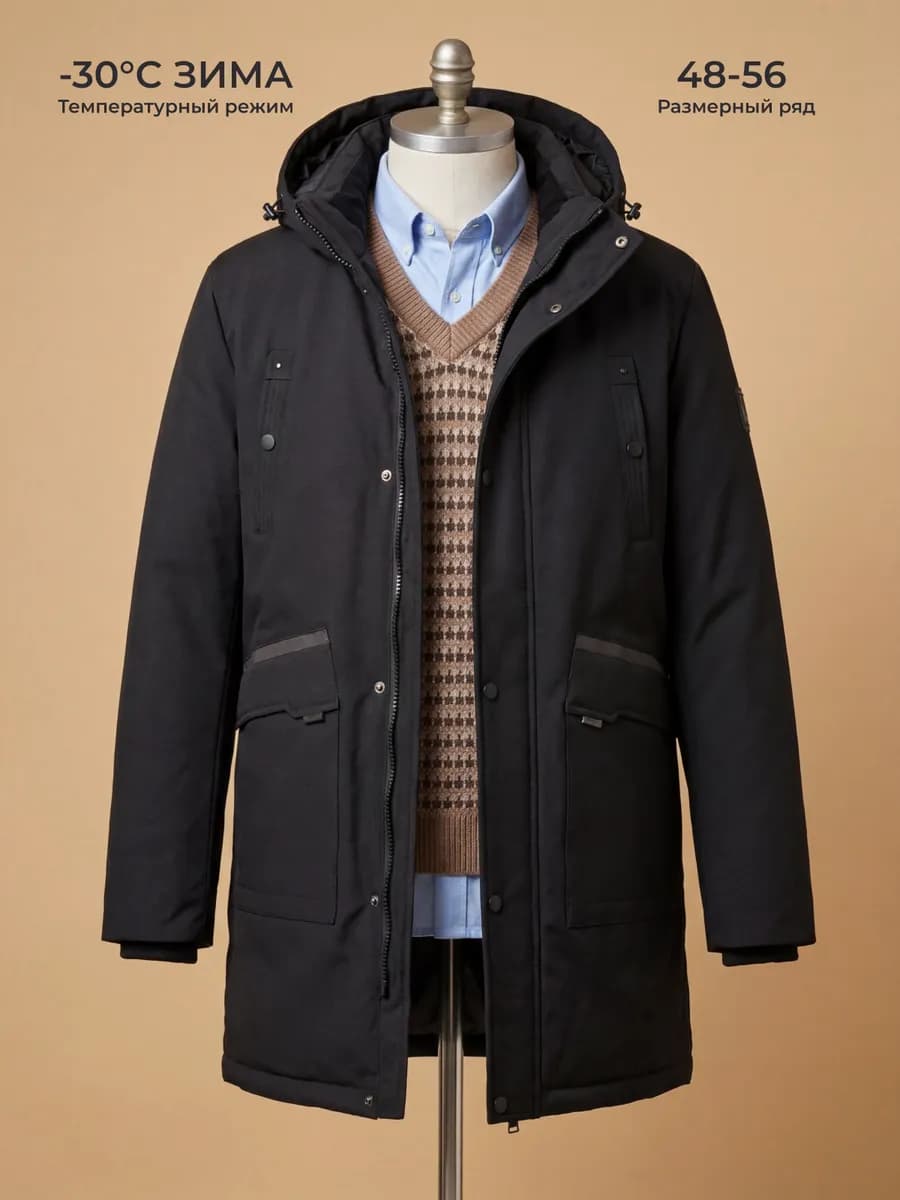 Парка зимняя с капюшоном удлиненная