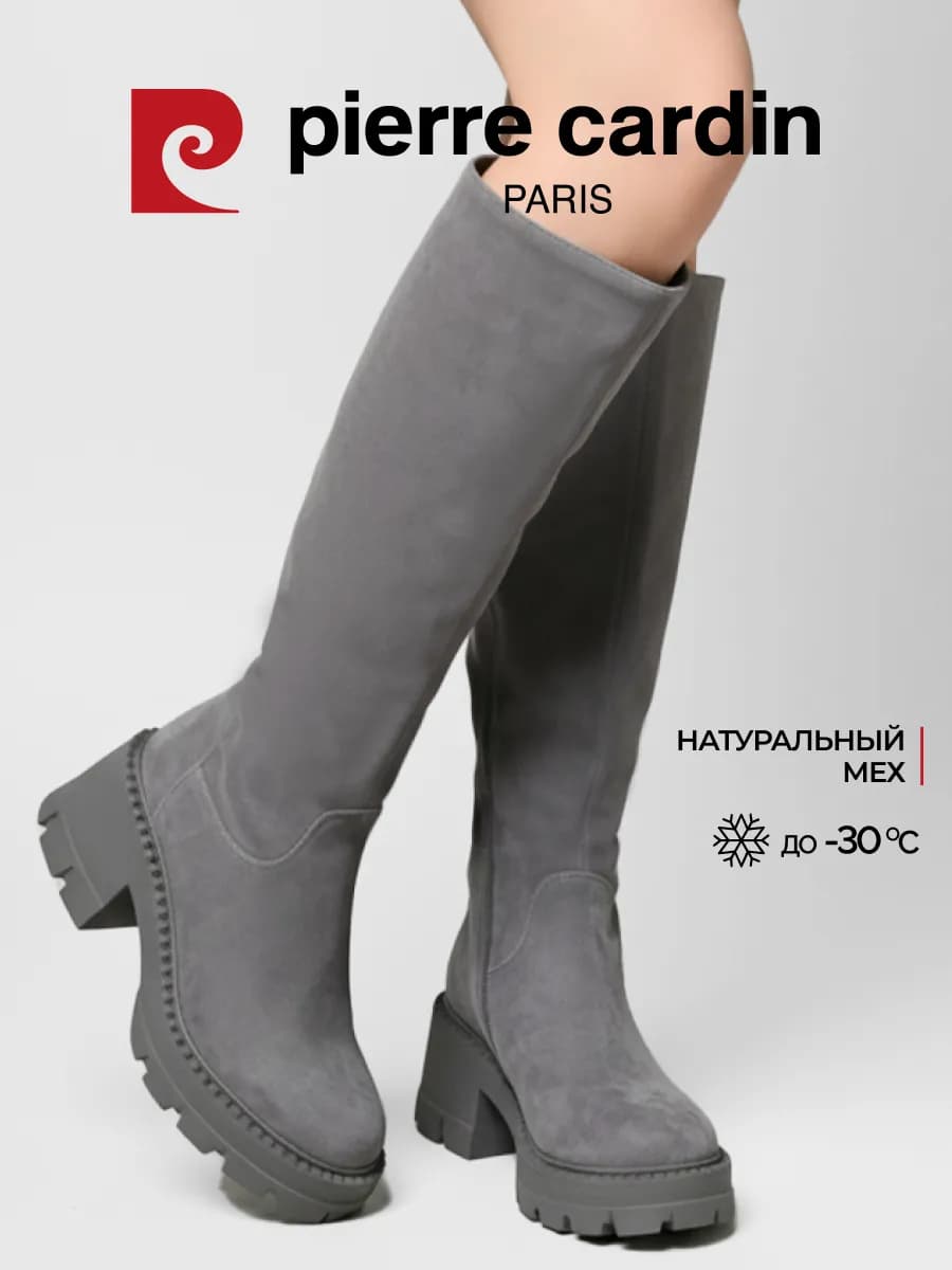 Сапоги зимние с мехом на низком каблуке натуральная замша - фото 1