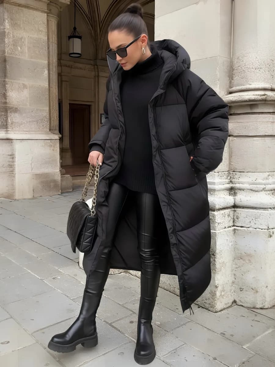 Пуховик зимний длинный с капюшоном