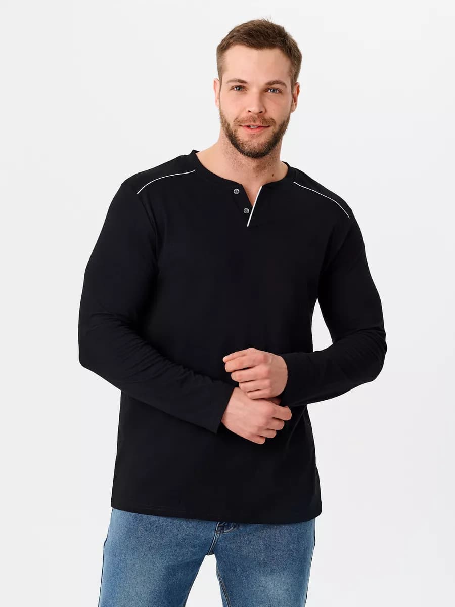 Лонгслив черный оверсайз с длинными рукавами термо - фото 1