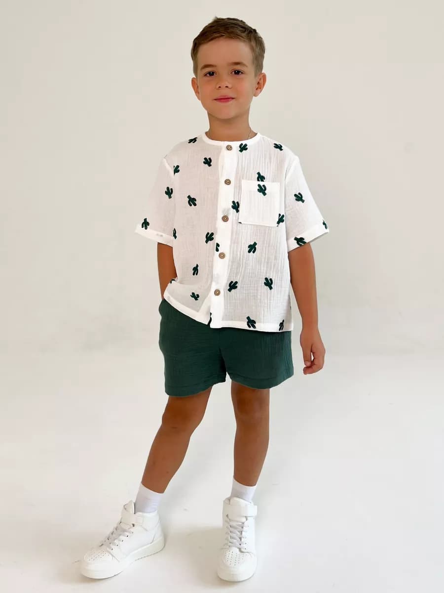 Костюм летний муслиновый с шортами и рубашкой